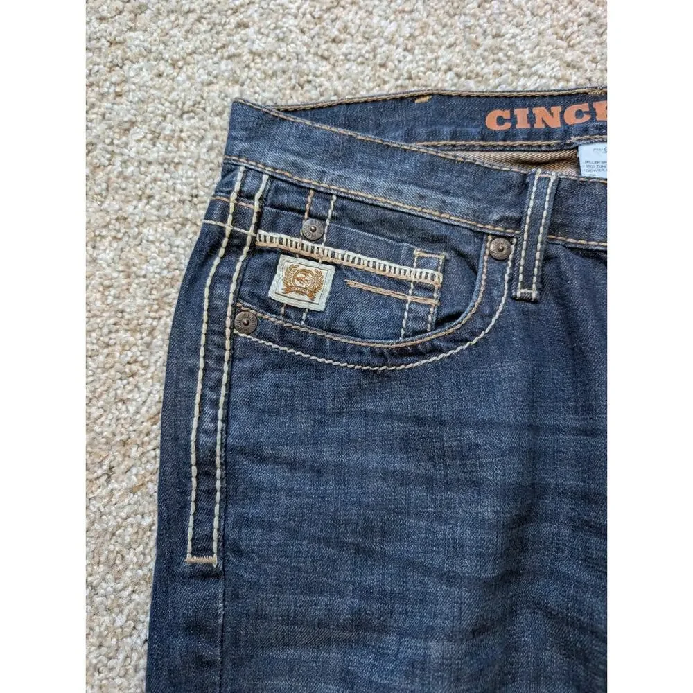 Cinch Ian Jeans Mens 32x33 Dark Wash Bootcut Thick Stitch Western Rodeo Cowboy